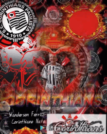 a poster for corinthians paulista with a man in a striped shirt