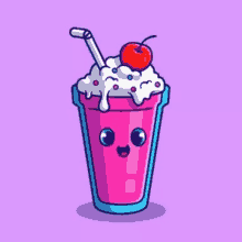 a cartoon illustration of a milkshake with a cherry on top and whipped cream .