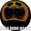 a close up of a smiley face with the words `` inka june users '' written on it .