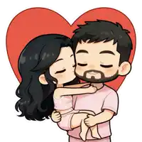 a man and a woman are kissing in front of a heart