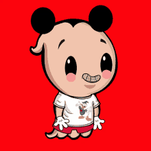 a cartoon character with donald duck on his shirt