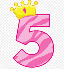 a pink number five with a yellow crown on it