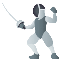 a cartoon drawing of a man in a fencing outfit holding a sword