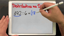 a person is writing distributiva na d on a tablet screen