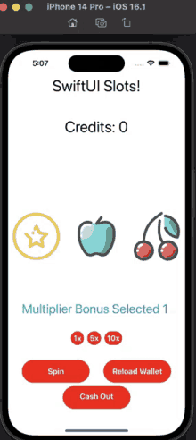a screenshot of a swift ui slots game on an iphone