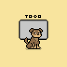 a pixel art of a dog in a suit holding a to-do list