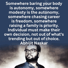 a quote from abhijit naskar is displayed on a blue background