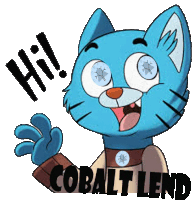 a cartoon cat that says hi cobalt lend on it