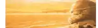 a painting of a man standing in the middle of a desert looking at the sunset .