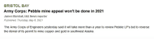a news article about bristol bay says that pebble mine appeal won t be done in 2021