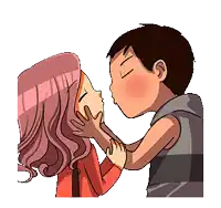 a boy is kissing a girl on the forehead .