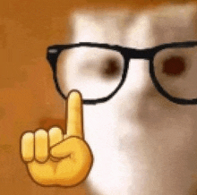 a cat wearing glasses is making a finger gesture .