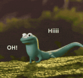 a cartoon lizard is laughing with the words oh behind it