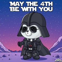 a panda bear dressed as darth vader with the words may the 4th be with you above him