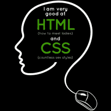 a drawing of a head with the words " i am very good at html and css " on it