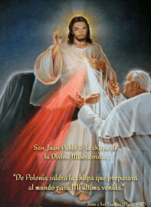 a painting of jesus and a man with the words san juan pablo ii la chispa de la divina misericordia