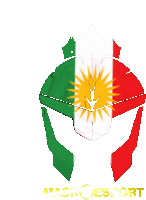 a logo for mack esport shows a shield with the kurdish flag on it