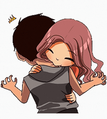 a cartoon of a man and a woman hugging with a crown on their head
