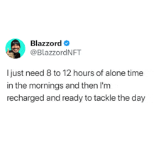 a tweet from blazzard says that he needs 8 to 12 hours of alone time