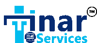 a blue and white logo for a company called tinar services