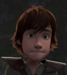 a close up of hiccup from how to train your dragon making a funny face