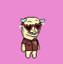 a pixel art of a pug wearing sunglasses and a jacket