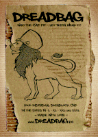 a drawing of a lion wearing a hat with the word dreadbag on top