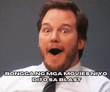 a man with a surprised look on his face and the words bonggang mga movies nyo dito sa blast