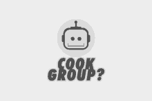 a logo for cook group with a robot head in a circle