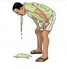 a cartoon of a man vomiting into the ground