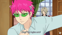 a cartoon character with pink hair and green sunglasses says okay tag begins now