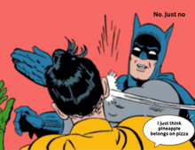 a cartoon of batman and robin with a speech bubble that says no just no