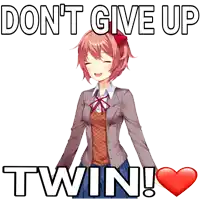 a picture of a girl that says " do n't give up twin ! "