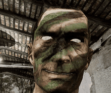 a close up of a man 's face with green paint on it