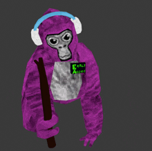 a purple monkey with headphones and a badge that says " early access "