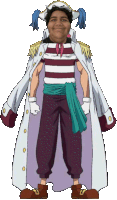 a man in a striped shirt and purple pants is wearing a white cape