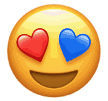 a yellow smiley face with red and blue hearts in it 's eyes