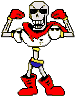 papyrus is a pixel art character from undertale wearing sunglasses and boots .