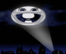 a smiley face is projected into the night sky