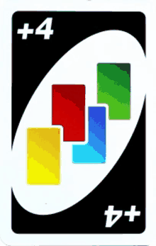 the back of a uno card with four colorful squares and the number 4 on it