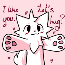 a drawing of a cat with the words i like you let 's hug