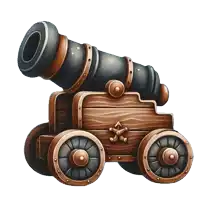 a cartoon drawing of a cannon with wheels and a star on it