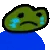 a pixel art of a frog with a sad face and tears coming out of it 's eyes .