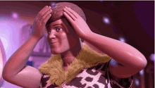 a doll with a leopard print shirt is adjusting its hair