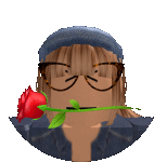 a girl with glasses and a red rose in her mouth .