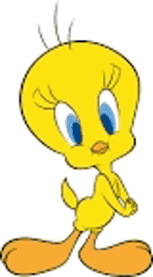 a cartoon character named tweety is standing on a white background .