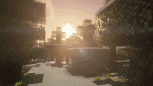 the sun shines through the trees in this minecraft scene