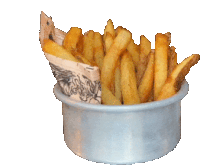 a bowl of french fries wrapped in a newspaper