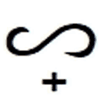 a black infinity symbol with a plus sign next to it on a white background .