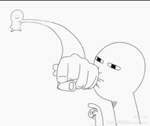 a black and white drawing of a person holding a fist in front of another person .